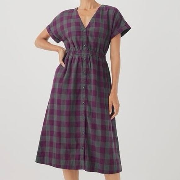 Pact Dresses & Skirts - Pact Dress Coastal Short-Sleeve Purple Gray Plaid 100% Organic Cotton Large